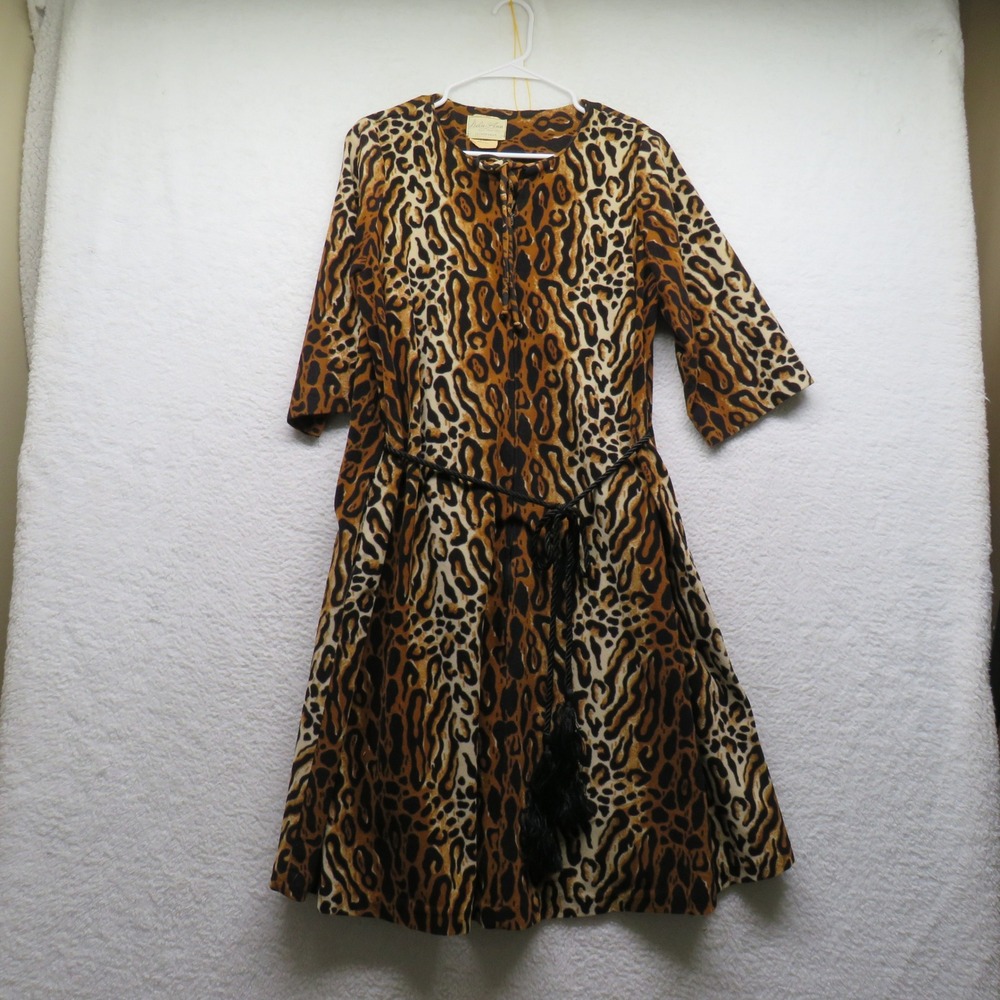 Vintage Bela-Ann Leopard Print Loungewear Robe Tassel Belt Zip Front USA Made